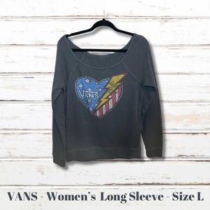 VANS Sweatshirt Wide Neck Women's Size L Relaxed Fit Gray Junk Food Brand
